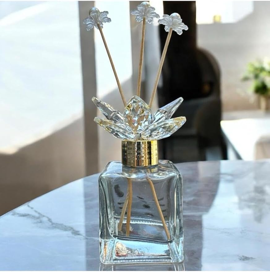 Room Fragrance Diffuser Bottle Crystal Glass Decorative Clear Simple with Gold Accents, 4 Piece Set, Modern Home Decor - White, One Size