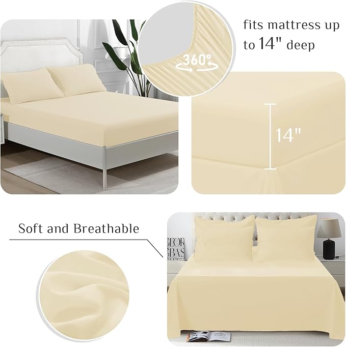 JOLLYVOGUE California King Comforter Set, Ultra-Soft Bed in a Bag Cal King Size 7 Pieces, Oeko-TEX Certified Bedding Set with Down Alternative Comforter, Sheets, Pillowcases & Shams, Light Yellow