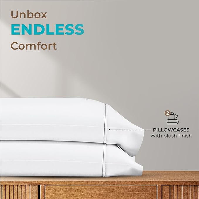 Thread Spread 100% Egyptian Cotton King Size Pillow Cases Set of 2 - Luxury 800 Series Euphoria Collection Pillow Cases King Size (White), Soft Cooling Breathable Hotel Cotton Pillowcases
