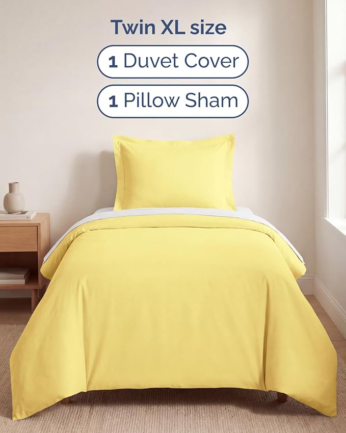 Duvet Cover Twin/Twin XL Size Set - Extra Soft Twin/Twin XL Duvet Cover 68" x 90" with 1 Pillow Sham - Hotel Luxury, Easy Care, Fade Free w/ Zipper Closures & Ties - Comfy, Cozy & Breathable (Yellow)