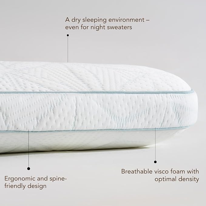 Cooling Memory Foam Pillow for Sleeping 23.62x15.75x5.12 inches, Viscoelastic, Ergonomic, Orthopaedic Neck Support Pillow, Back, Stomach, Side Sleeper, White