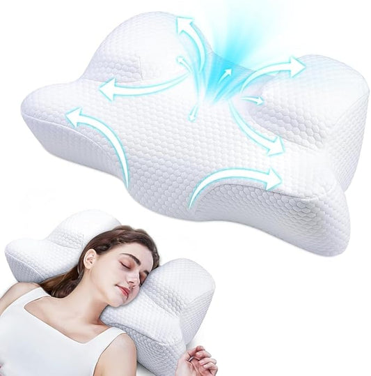 Benazcap Cervical Neck Beauty Pillow - Back Sleeper Pillow Reduces Pressure on Skin & Face, Sleep on Your Back Comfortably, Anti-Aging & Anti Wrinkle Memory Foam Pillow for Neck & Shoulder, White