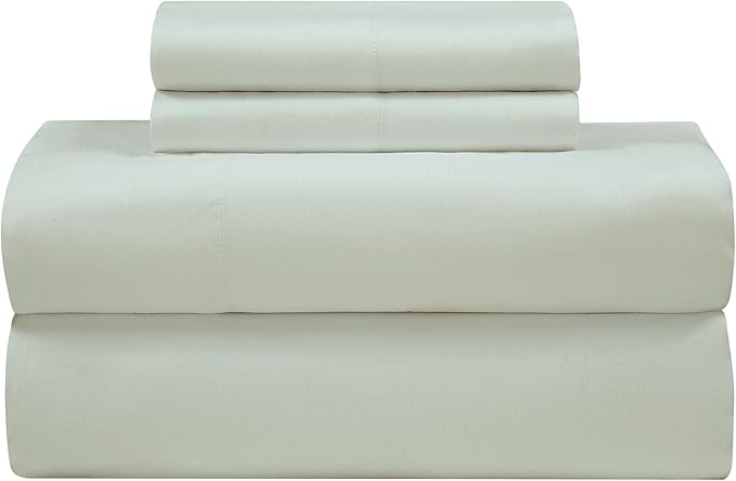 ROYALE LINENS 300 Thread Count 100% Long Staple Combed Cotton Sheet Set - 4 Piece Queen Bed Sheets - 1 Fitted, 1 Flat & 2 Pillow Cases - Soft Cool & Crisp Sheet Set (Queen, Sage)
