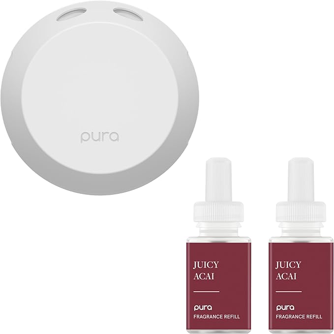 Pura 4 Smart Fragrance Bundle - Pura V4 Diffuser with Malodor Fragrances - Wi-Fi Smart Device for Personalized Home Scenting Experience - Dual Scent Capability - Includes Juicy Acai