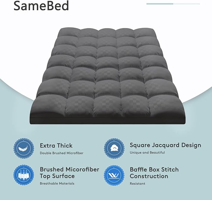 SameBed Mattress Topper King,Extra Thick Mattress Pad Cover for Back Pain,Cooling Mattress Protector with 8-21 Inch Deep Pocket,Overfilled Down Alternative Filling,Grey
