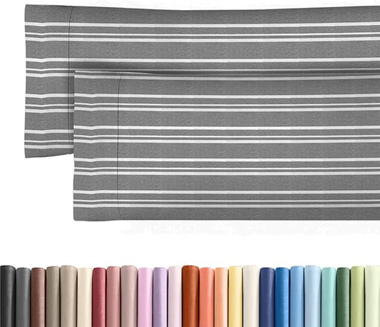 Body Pillowcases Set of 2-20x54 Long Body Pillow Case - Soft Body Pillow Cover for Sleeping & Side Sleepers - Comfy, Wrinkle & Fade Free - Machine Washable w/Envelope Enclosure Grey Stripes 3