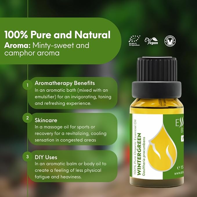 Essences Bulgaria Wintergreen Essential Oil 15ml (0.51 Fl Oz) | Gaultheria procumbens | 100% Pure, Natural, Undiluted | Aromatherapy, Cosmetics | Vegan, Non-GMO, Cruelty-Free