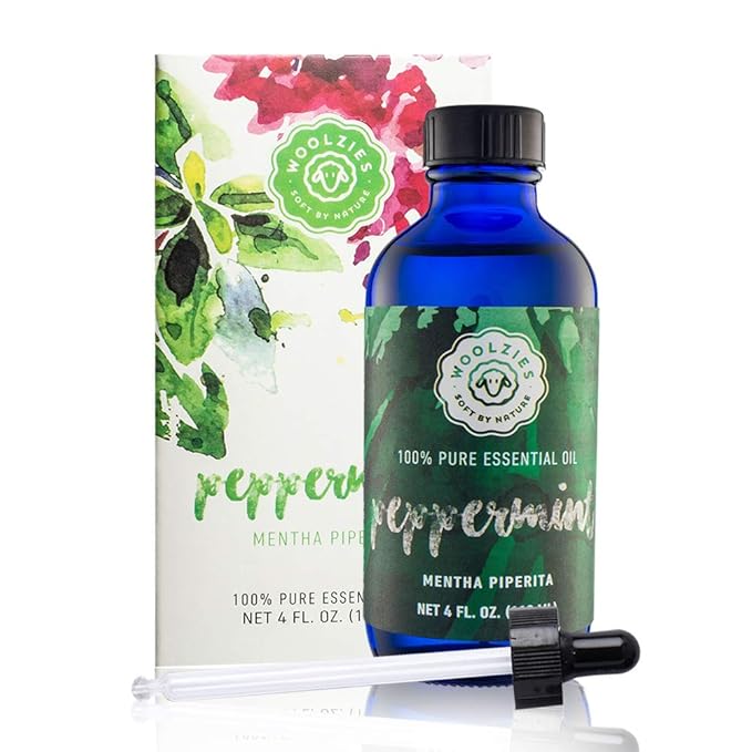 Woolzies Peppermint Essential Oil 4 Fl Oz 100% Pure Organic Therapeutic Undiluted Aromatherapy Mint Oil for Diffusers Humidifiers Topical Use for Hair Growth Skin Headaches Muscle Pain