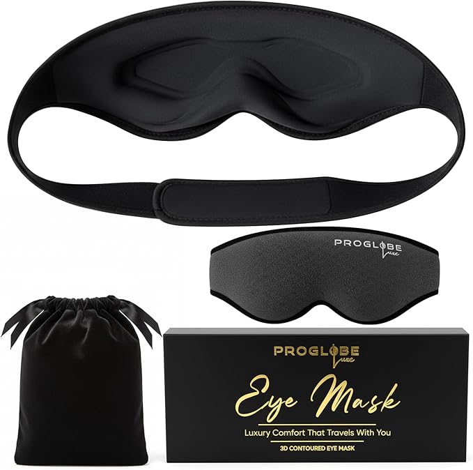 Proglobe Luxe Blackout Sleep Mask, 100% Blackout Eye Mask, 3D Contoured Zero Pressure Design, Soft Breathable Modal Fabric, Adjustable Strap, Travel Pouch Included for Women and Men, Dark Grey