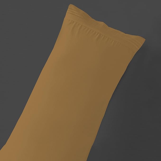 Mocassi 1-Piece Premium Body Pillowcase 1800 Series Hotel Quality Microfiber - Soft and Breathable with 3-Line Embroidery Wrinkle and Stain Resistant, Easy Care, 21" x 54", Bronze