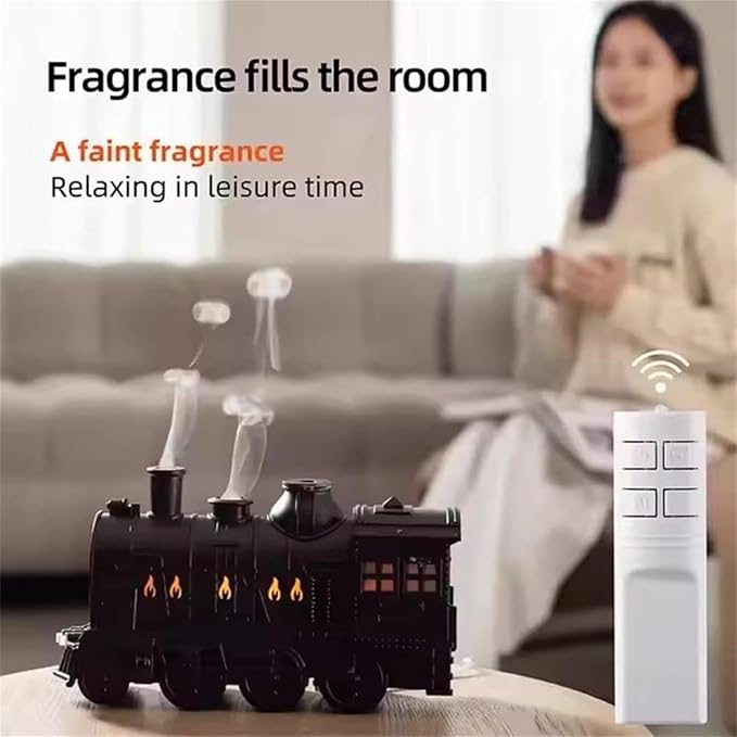 300ml Vintage Steam Train Aromatherapy Essential Oil Diffuser with Dual-Color LED Light, Train Oil Diffuser, 2 Mist Modes, Auto Shut-Off, Ultra-Quiet Humidifier for Home, Office (Silver,Colorful)