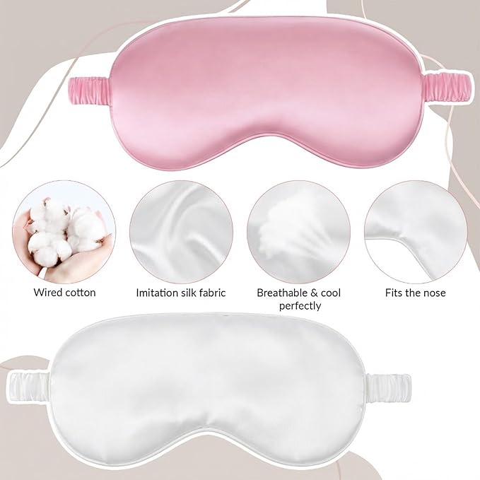 2 Pack Silk Sleep Mask for Men & Wome Silk Eye Mask for Sleeping Block Light Eye Sleep Shade Cover Soft Blindfold Sleep Masks Night Eye Cover for Travel Home Office Gifts