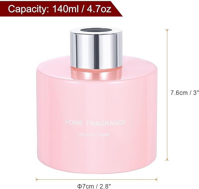 HARFINGTON 4pcs Empty Glass Diffuser Bottle 140ml/4.7oz Refillable Fragrance Accessories Aromatherapy Jar Container for Replacement Reed Diffuser DIY Home Bathroom Pink with Silver Tone Cap