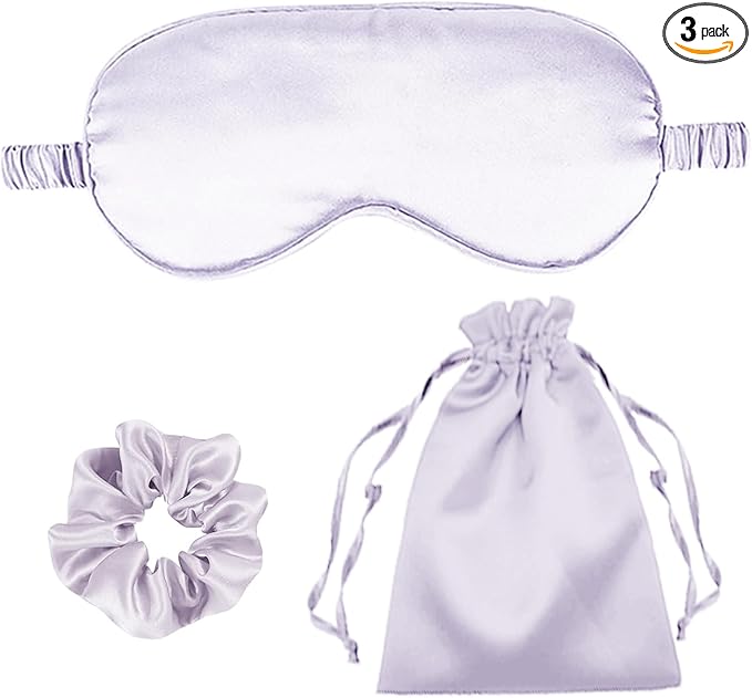 3Pcs Satin Eye Mask Silk Sleep Masks Set Silky Blindfold Eyeshade Blackout Eyes Cover Pouches Bag Scrunchy Wedding Gift