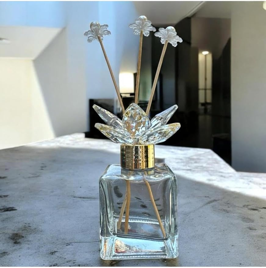 Room Fragrance Diffuser Bottle Crystal Glass Decorative Clear Simple with Gold Accents, 4 Piece Set, Modern Home Decor - White, One Size