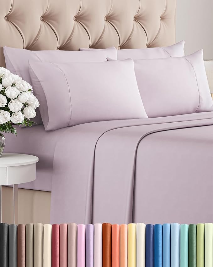 King 6 Piece Sheet Set - Comfy, Breathable & Cooling - Soft Hotel Luxury Bedding for Women, Men, Kids, Teens and Children - 1 Flat & 1 Fitted Sheet & 4 Pillowcases with Deep Pockets - Light Lavender