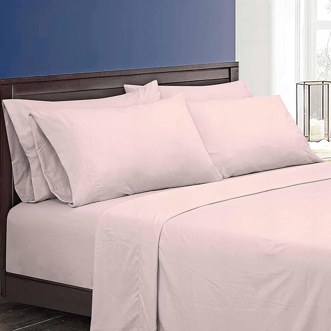 ROYALE LINENS 6 Piece King Sheets Set - Soft Brushed 1800 Microfiber Bedding - 1 Fitted and 1 Flat Sheet, 4 Pillow Cases - Wrinkle Free & Fade Resistant - Hotel Luxury Bed Sheets (Peach Blush, King)