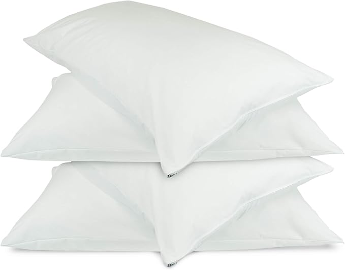 BC BARE COTTON Luxury Hotel Bedding Quality Collection, Ultra Soft dust Proof Plain Pillow Protector | Pillow Cover with Zipper, Soft & Comfortable for Hair and Skin, Standard Size, 4 Pack Set