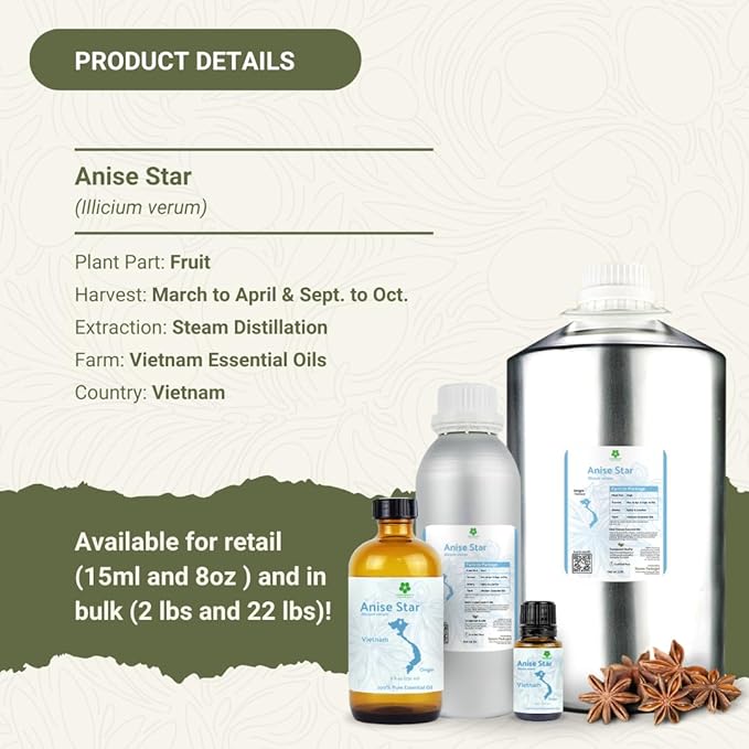 Star Anise Essential Oil - Direct from Malagassi Essential Oils - Premium Star Anise Seed Oil for Aromatherapy, Diffuser, Candle, Soap, Skin and Hair (8oz)