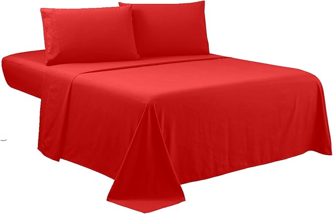 Sfoothome King Sheets Set - Hotel Luxury 4-Piece Bed Set, Extra Deep Pocket, 1800 Series Bedding Set, Wrinkle & Fade Resistant, Sheet & Pillow Case Set (King, Red)