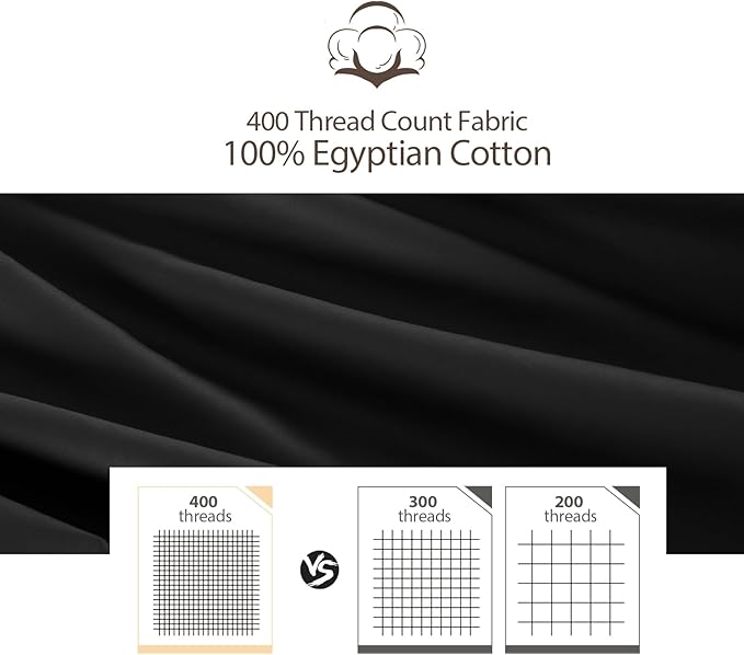 4 Pack 100% Egyptian Cotton Queen Pillow Protector with Hidden Zipper, 400 Thread Count Pillow Covers, Sateen Weave Cooling Bed Pillow Cases, Soft Breathable Non Noisy Easy Care (Black)