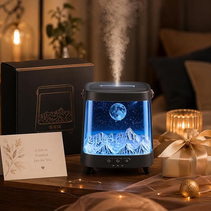 Flame Aroma Diffuser with Remote Control, 200ml Quiet Essential Oil Humidifier with 7 Color Lights, 2 Mist Modes, 3 Timer Settings, Auto Shut-Off, Compact Gift for Home, Office