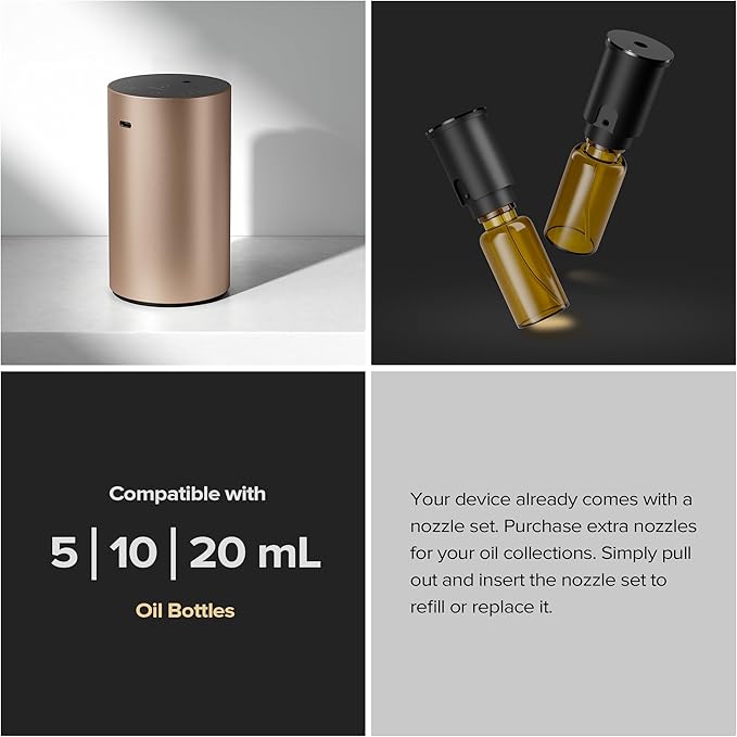 Waterless Essential Oil Diffuser Starter Kit with 30mL Sandal Lux Fragrance Oil Inspired by Luxury Hotel Scent for Home Car Office, Aroma Air Diffuser, Baterry Operated, ADX-Kit Metal Desert Titanium