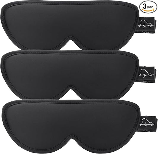 ALASKA BEAR Stylish Sleep Masks for Small Face, 3 Pack Stitched Eye Masks with Contoured Cups, 100% Blackout Cover, Cool and Soft Concave Padding, Machine Washable(Black)