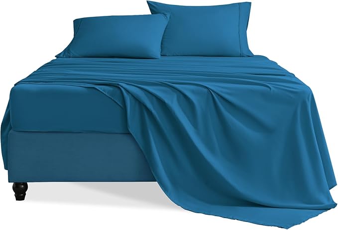 Twin Sheets Set, 3 Pieces Hotel Luxury Soft Microfiber Bed Sheets Set, Up to 16" Deep Pockets, Oeko-Tex Sheets with Elastic, Breathable, Wrinkle Free (Peacock Blue,Twin)