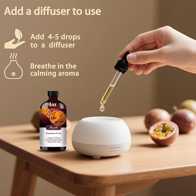 Passion Fruit Essential Oil – MLYNKL Passion Fruit Oils 4.33 fl oz for Diffusers, Humidifiers, Massage, DIY Candles, Soap, Cleaning, Home, Yoga, Office, Gifts - 130 ml
