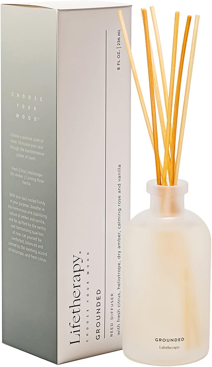 Lifetherapy Grounded Reed Diffuser, 8 oz - Inspiring Fragrance Scent, Natural Essential Oils, Ideal for Home or Office