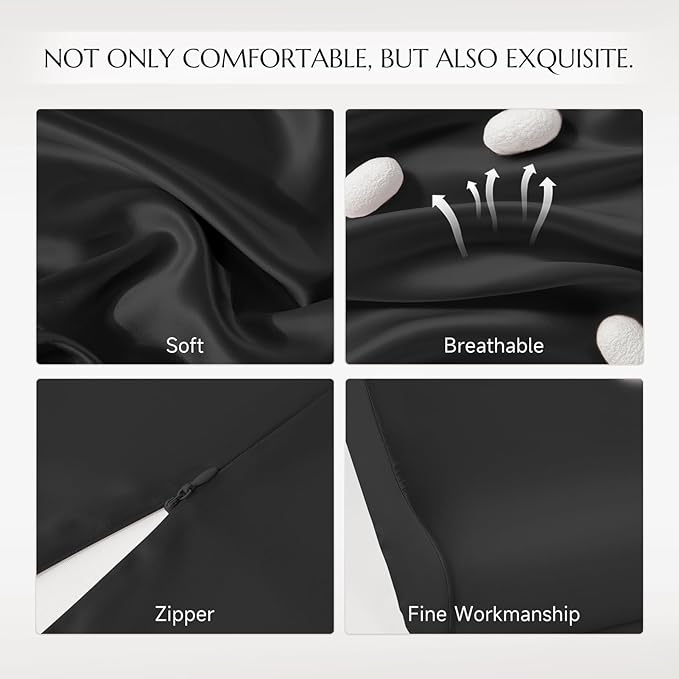 THXSILK 19 Momme 100% Mulberry Silk Pillowcase for Contour Memory Foam Pillow, Contour Pillow Case Cover, Cervical Pillow Case, Pack of 1(Black, 21"x14.5"x4.9"/4.2")