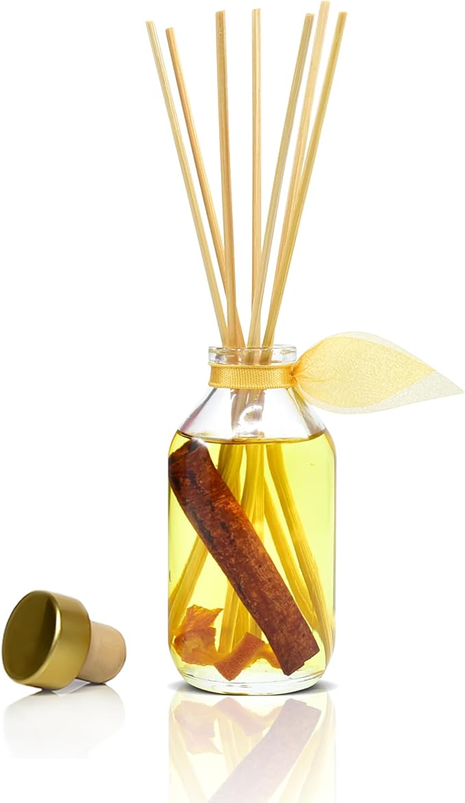 Reed Diffuser Set, Spiced Pomander Orange Cinnamon Scented Oil Diffuser with Sticks, Home Fragrance Accessories for Bathroom Shelf Decor, Aroma Diffusers for Home or Office Desk, USA Made