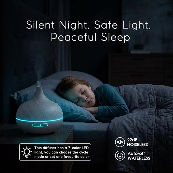 550ml Essential Oil Diffuser, Ultrasonic Aromatherapy Humidifier with Remote Control, 7 LED Colors, Auto Shut-Off, Cool Mist Humidifier for Home, Bedroom, Office