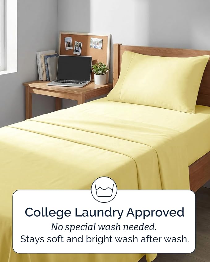 Extra Deep Twin XL Sheet Set - 3 Piece Breathable & Cooling Bed Sheets - Easily Fits 18 to 24 inch Mattress - Ultra Soft, Wrinkle & Fade Free with Extra Deep Pockets - Hotel Luxury Bedding - Yellow