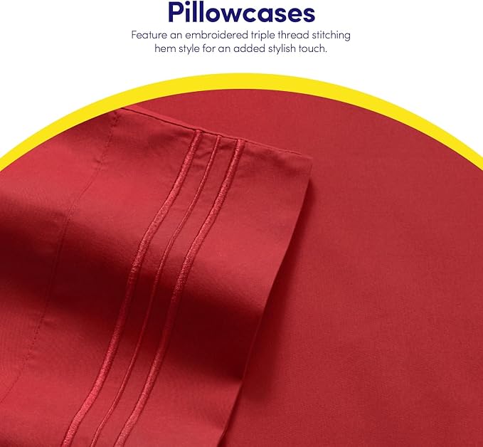1500 Supreme Collection Twin XL Sheet Sets Red - 3 Piece Bed Sheets and Pillowcase Set for Twin XL Mattress - Extra Soft, Elastic Corner Straps, Deep Pocket Sheets, Twin XL Red