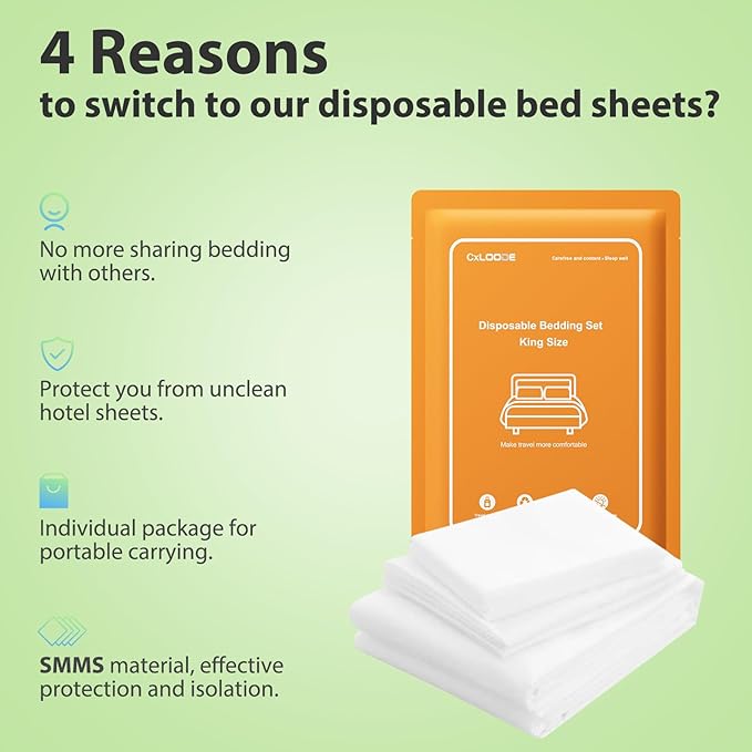 4 PCS Disposable Bed Sheet King Size, Disposable Bed Sheet for Hotel Bedding Cover Travel Disposable Portable Sheet with 1 Quilt Cover and 2 Pillowcase for Travel Business Trip Spa Hotel