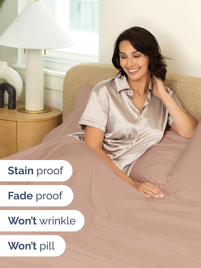 Extra Deep Split King Sheet Set - 7 Piece Breathable and Cooling Sheets - Hotel Luxury Bedding for Women, Men, Kids & Teens - Easy Secure Fit - Soft, Wrinkle Free & Comfy - Extra Deep Pockets - Mauve