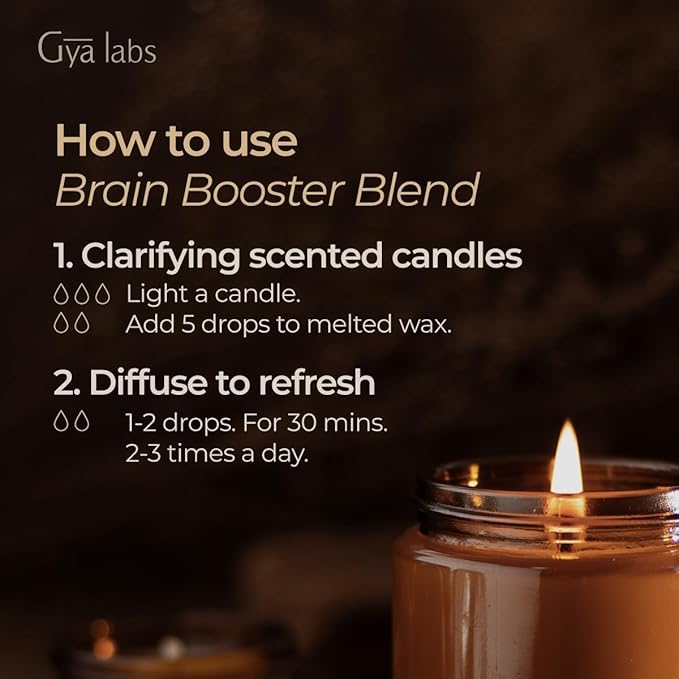 Gya Labs Brain Booster Essential Oils Blends - 0.34 Fl Oz - for Diffuser, Home, Humidifier, Aromatherapy and DIY Candle Making Scents