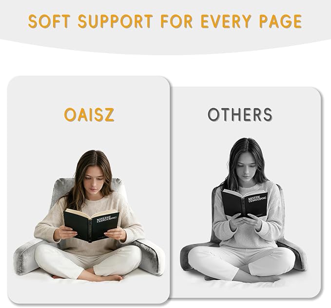 OAISZ Reading Pillow for Sitting in Bed Adult, Reading Pillow with Shredded Memory Foam, Bed Pillow with Washable Cover, Back Pillow Sitting Up with Extend Arms, Light Gery, X-Large