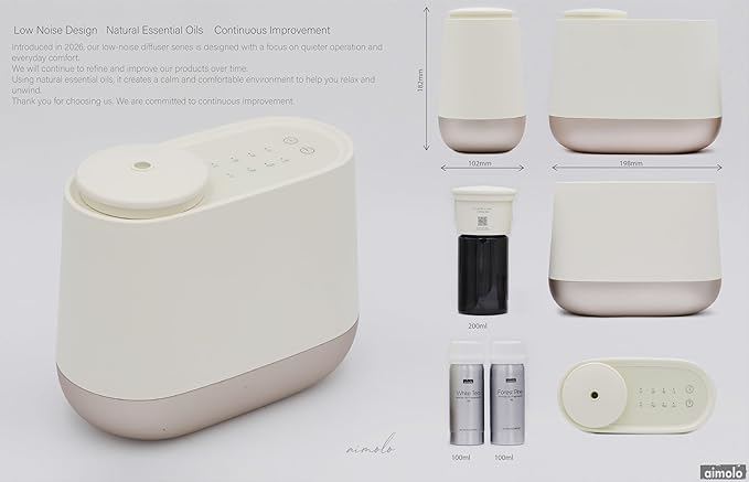 Low Noise Waterless Aroma Diffuser (200ml) – 39dB Ultra Quiet, No Water Needed, App Optional, Strong Scent for Large Rooms, Bedroom, Yoga, Office (Beige – with 2 Oils)