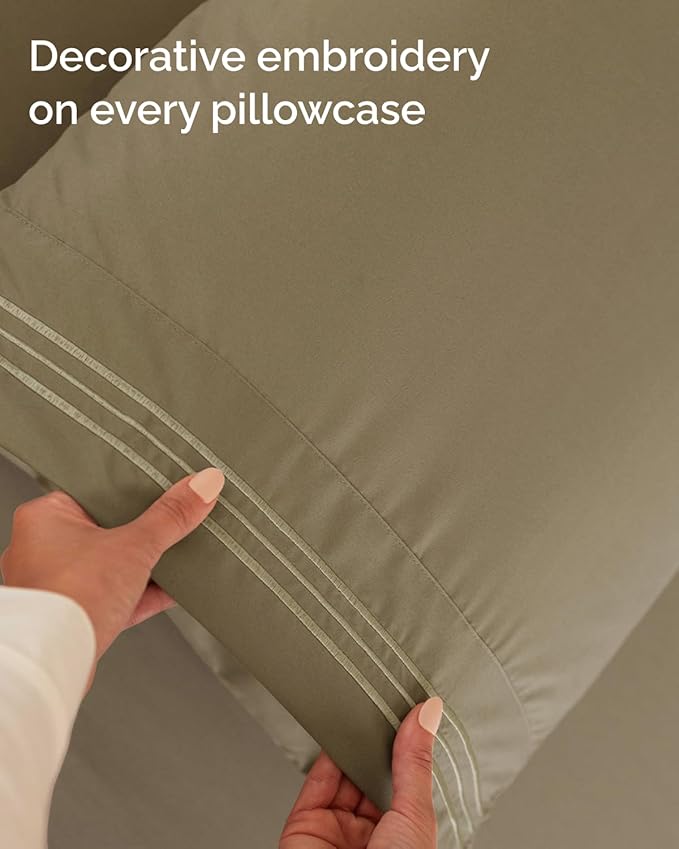 Full XL Bed Sheet - 4 Piece Full XL Bed Sheets Set - Ultra-Soft, Comfy, Breathable & Cooling - Hotel Luxury Bedding for Women & Men with Deep Pockets - Wrinkle Free & Fade Resistant - Oeko-Tex - Khaki