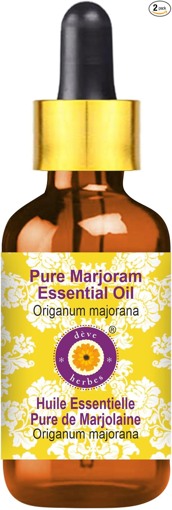 Deve Herbes Pure Marjoram Essential Oil (Origanum majorana) with Glass Dropper Steam Distilled 50ml (1.69 oz)