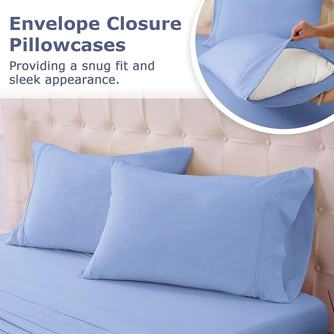 California King Size Bed Sheet Set - 4 Piece Soft Microfiber Sheets with Deep Pockets, Cooling Technology, and Wrinkle-Free Pillowcase. Hotel-Quality, Durable Bedding, Chambray Blue
