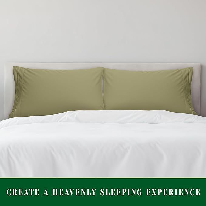 Elegant Comfort Luxury Ultra-Soft 2-Piece Pillowcase Set - 1500 Premium Hotel Quality Microfiber Double Brushed - Wrinkle Resistant, King Size, Sage/Green