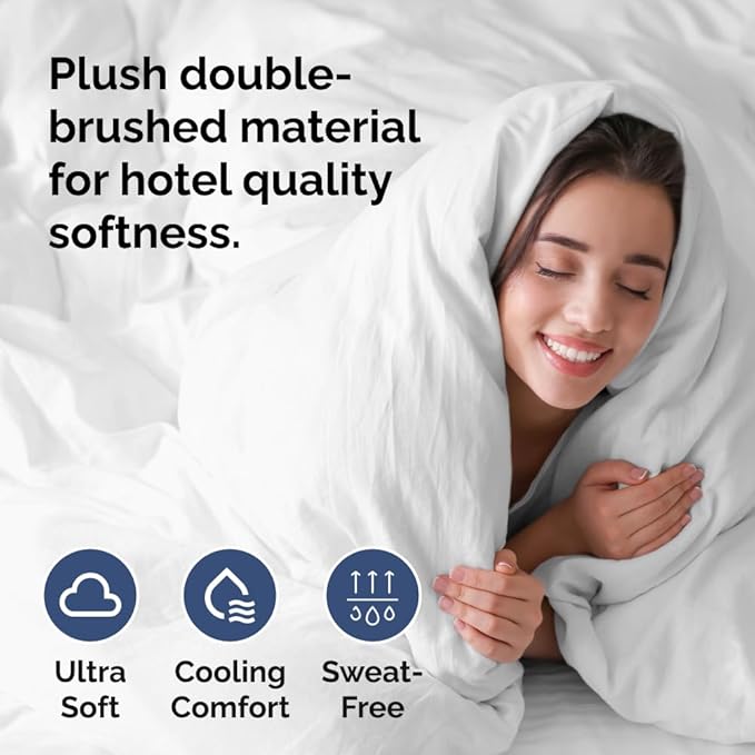 Duvet Cover Oversized Queen Size Set - Extra Soft Oversized Queen Duvet Cover with 2 Pillow Shams - Hotel Luxury, Easy Care & Fade Free w/ Zipper Closures & Ties - Comfy, Cozy & Breathable (White)