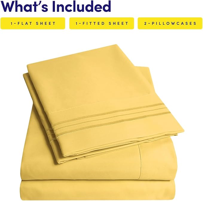 1500 Supreme Collection Queen Sheet Sets Yellow - Luxury Hotel Bed Sheets and Pillowcase Set for Queen Mattress - Extra Soft, Elastic Corner Straps, Deep Pocket Sheets, Queen Yellow