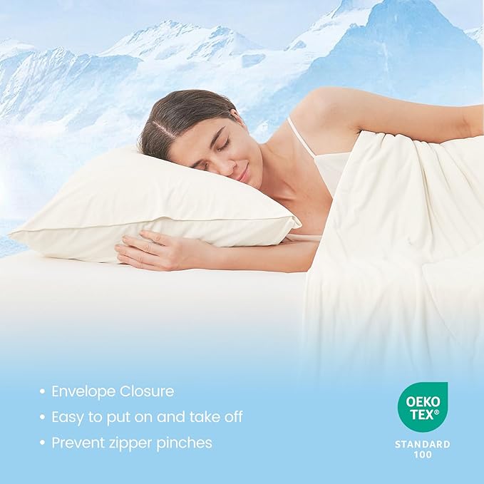 Cozy Bliss Cooling Pillow Cases for Hot Sleepers, Q-Max>0.45, Standard Size Set of 2, Soft & Silky Pillow Covers with Envelope Closure,Gift, Off White, 20x26 Inches