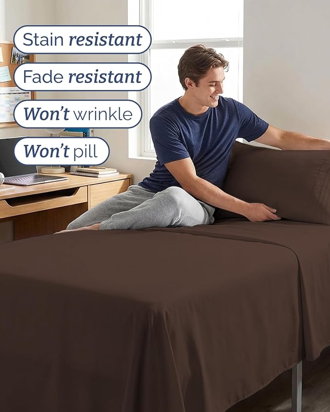 Twin XL Size 3 Piece Sheet Set - Comfy Breathable & Cooling Sheets - Hotel Luxury Bed Sheets for Women & Men - Deep Pockets, Easy-Fit, Extra Soft & Wrinkle Free Sheets - Brown Oeko-Tex Bed Sheet Set