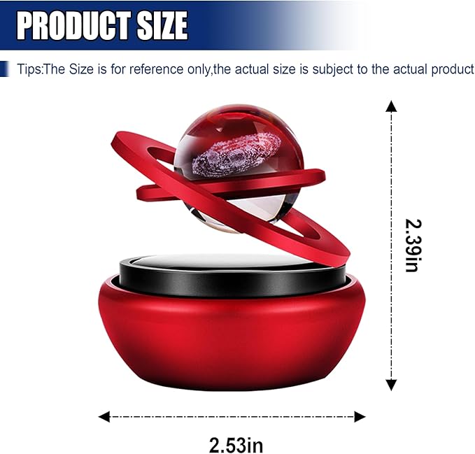 Solar Energy Car Dashboard Spinner, Rotatable Decoration Diffuser with Crystal Ball, Automatic Rotate Automotive Interior Decoration Accessory for Cars Home Office (Red)